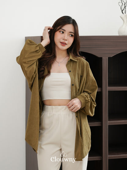 Marcia Corduroy Bow Shirt - Olive