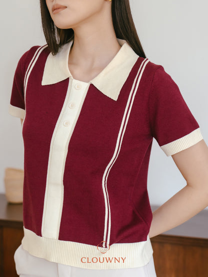 Maina Triple Button Knit Top - Burgundy