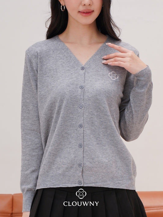 Mela Vneck Button Knit Cardigan - Grey