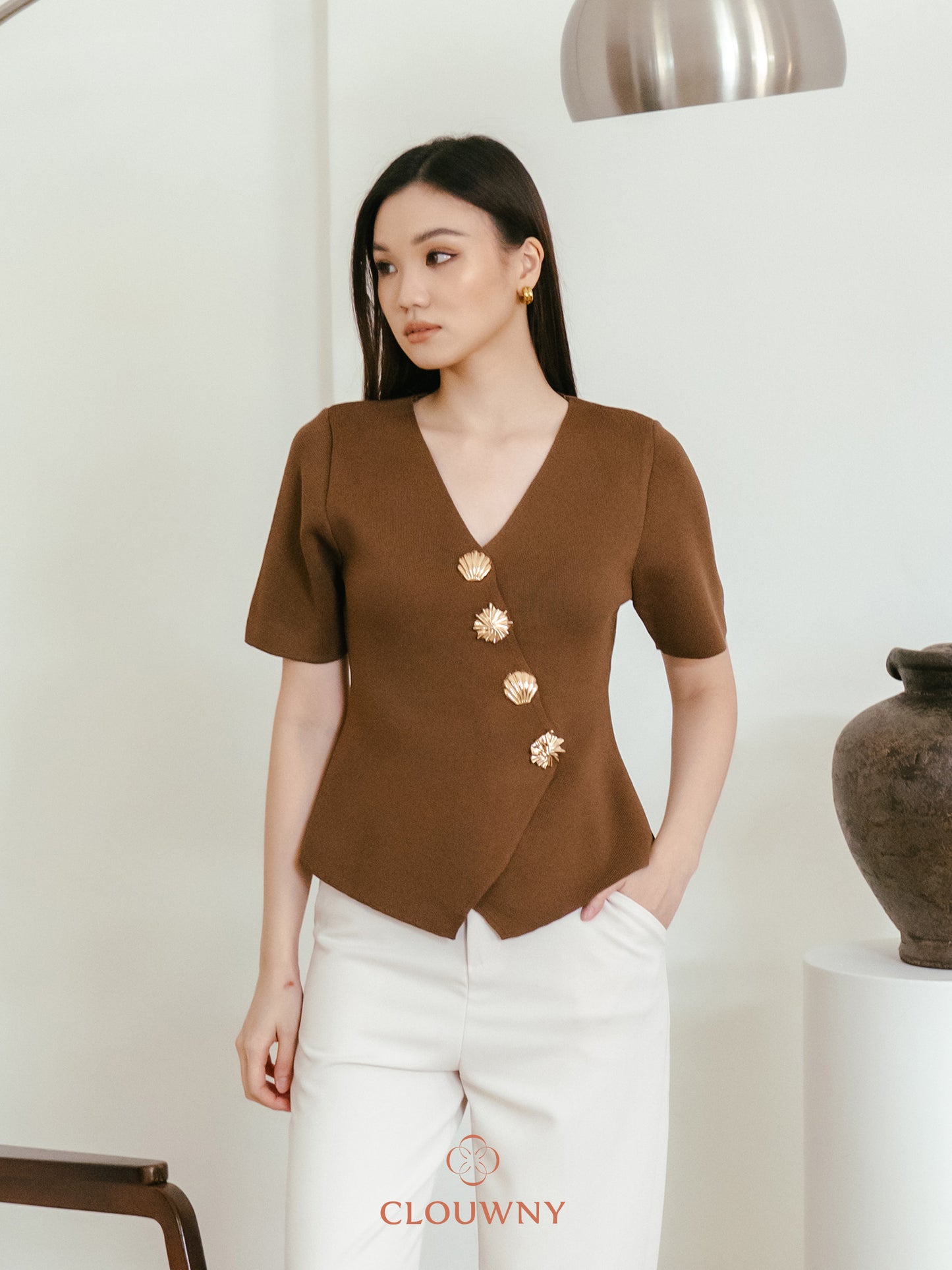 Solea Asymmetric Button Top - Mocca