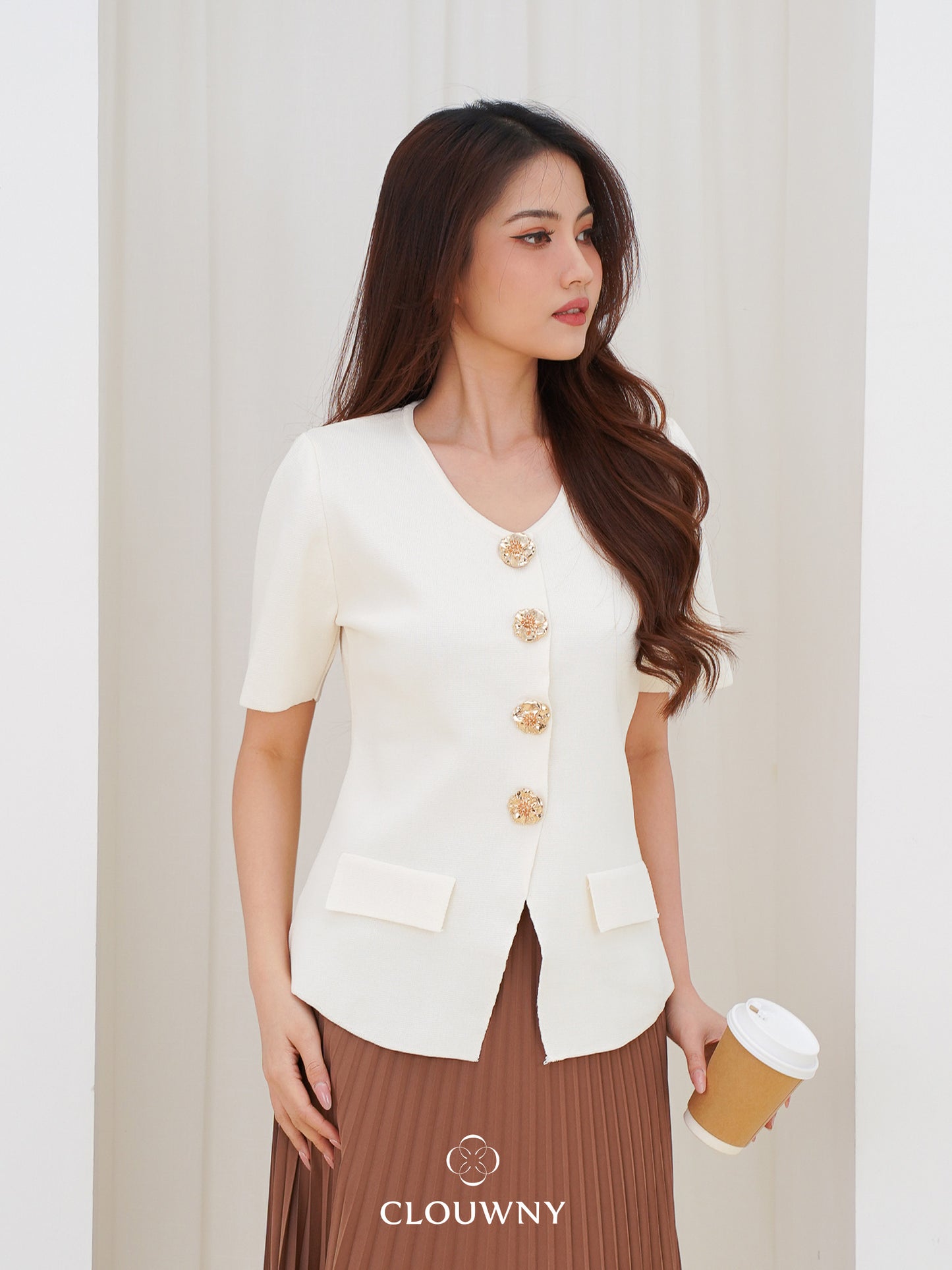 Valencia Peplum Button Top - Cream