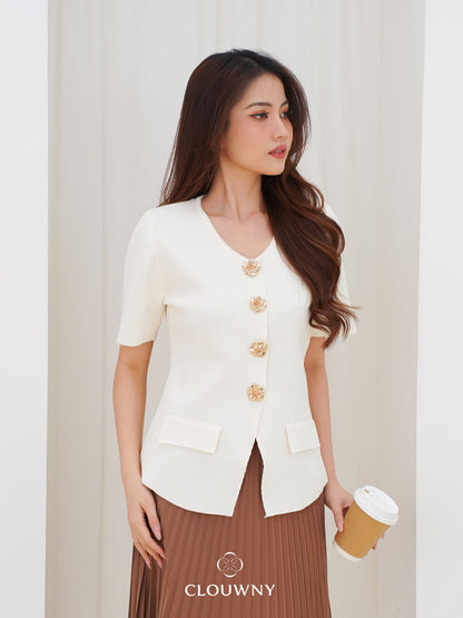 Valencia Peplum Button Top - Cream
