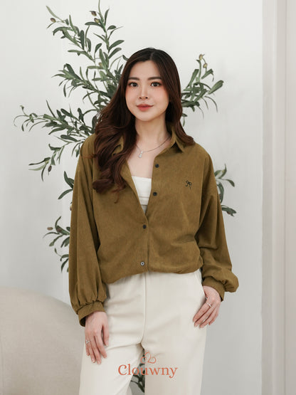 Marcia Corduroy Bow Shirt - Olive