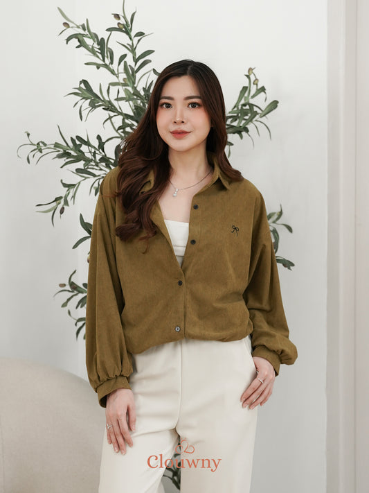 Marcia Corduroy Bow Shirt - Olive