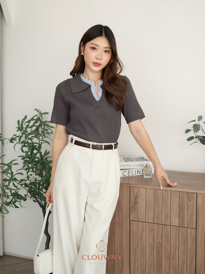 Raquel Combi Knit Top - Dark Grey