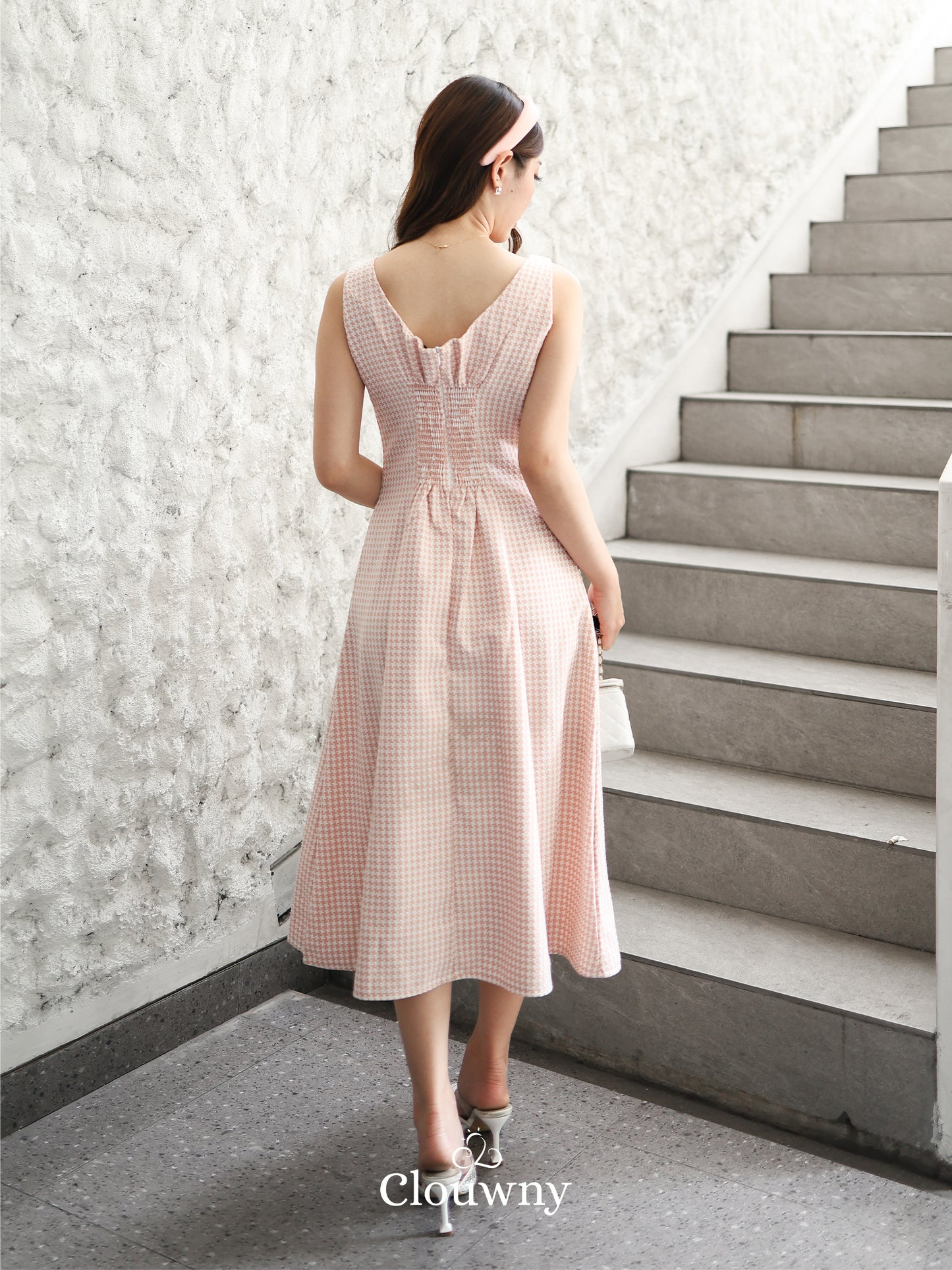 Callaia Houndstooth Dress - Pink