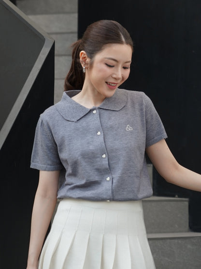 Noza Collar Knit Top - Grey