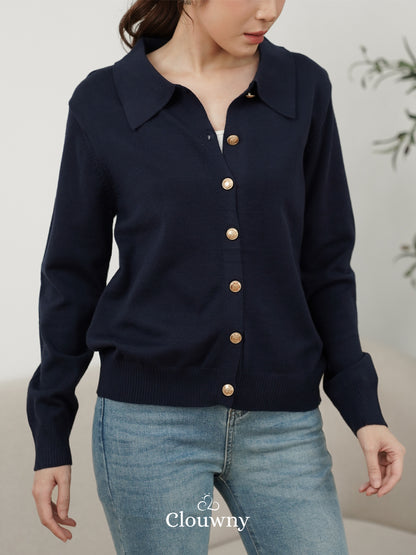 Isora Button Knit Top - Navy