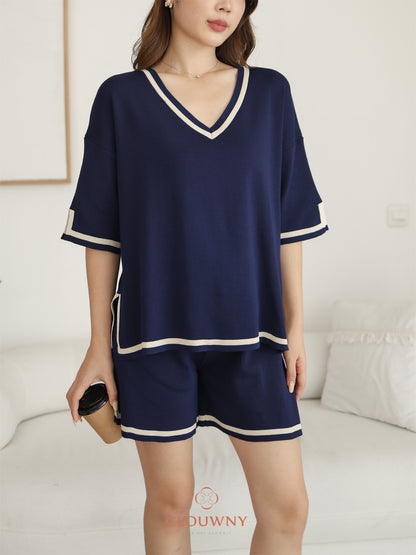 Gale Vneck Knit Set - Navy