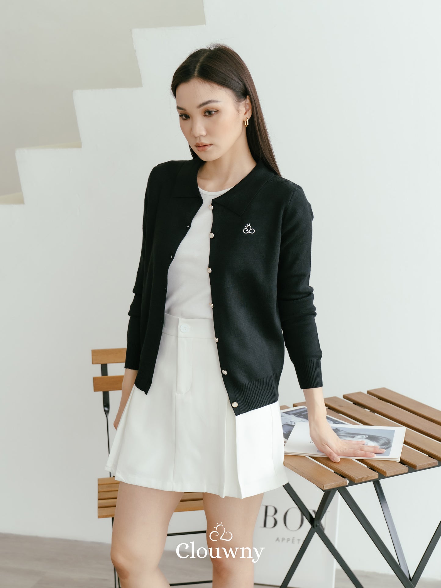 Nava Collar Knit Cardigan - Black