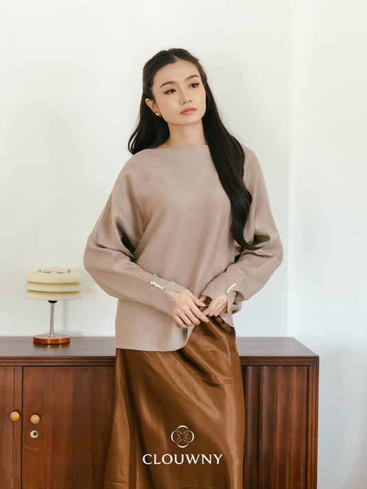 Arvi Glitter Batwing Top - Beige