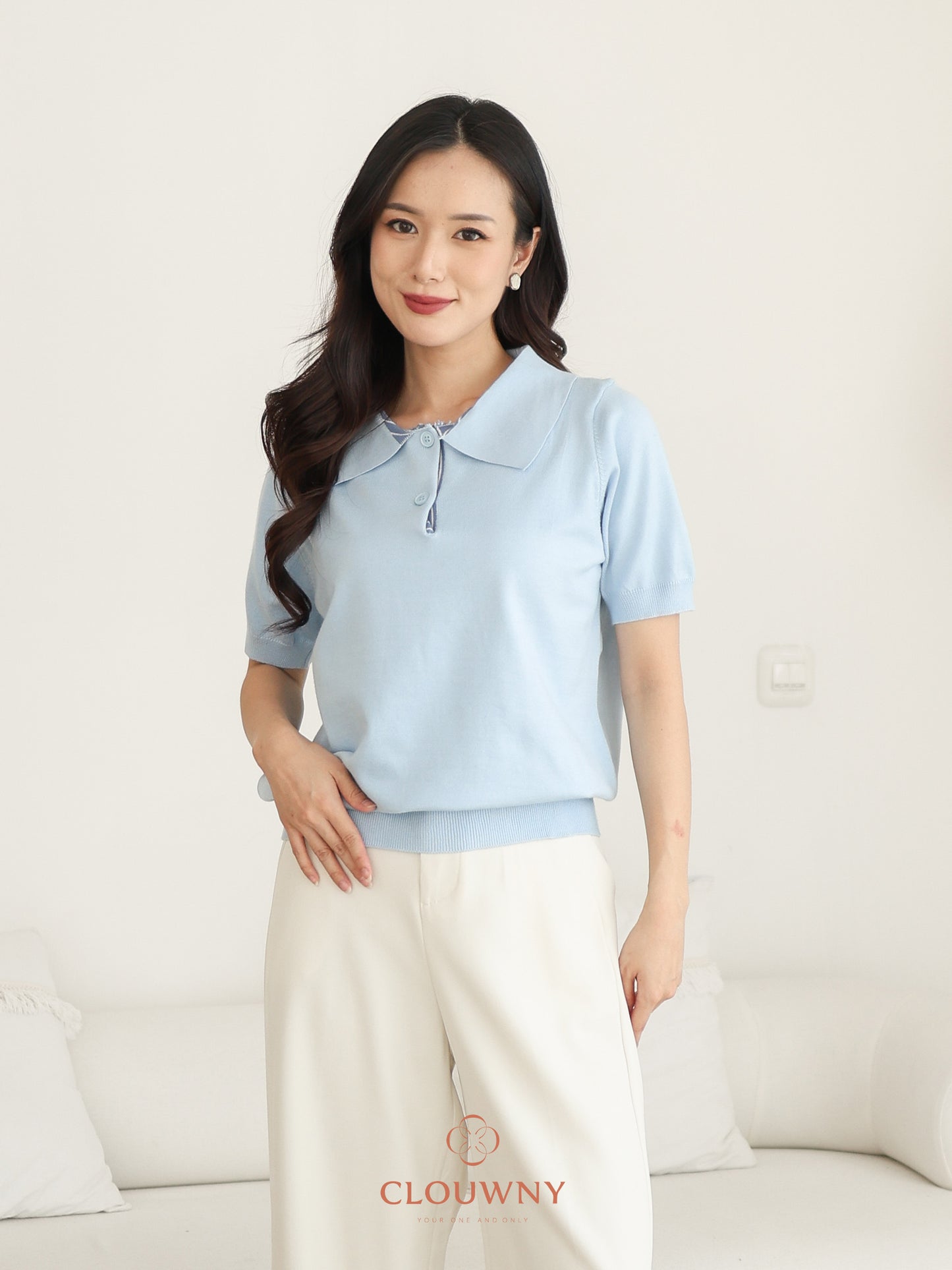 Hervia Double Button Knit Top - Blue