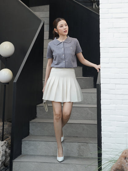 Noza Collar Knit Top - Grey