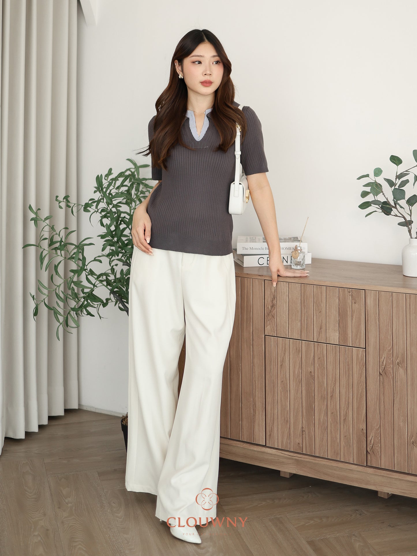 Raquel Combi Knit Top - Dark Grey