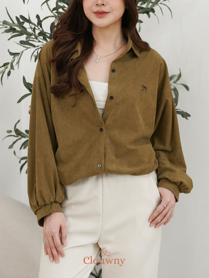 Marcia Corduroy Bow Shirt - Olive