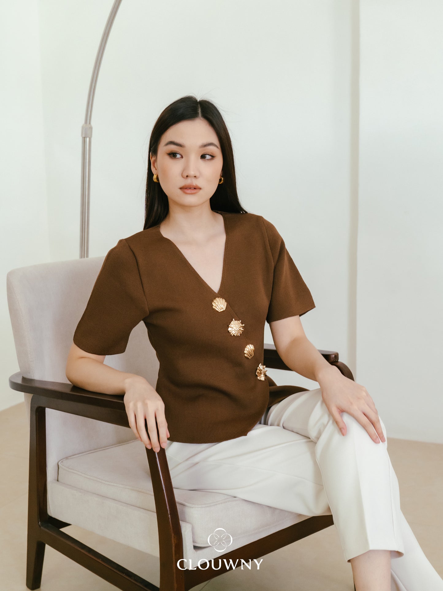Solea Asymmetric Button Top - Mocca