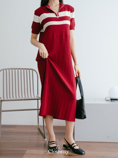 Fafa Knit Zipper Dress - Maroon