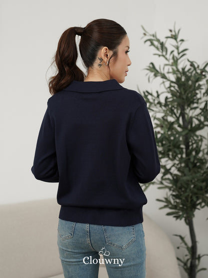 Isora Button Knit Top - Navy