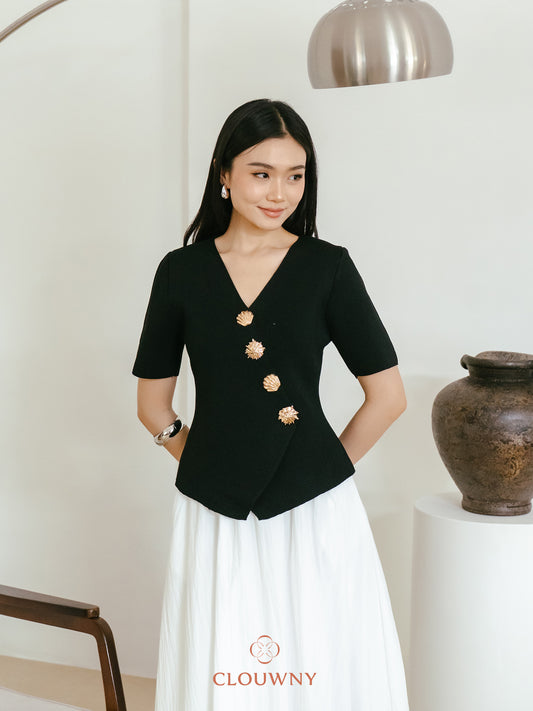 Solea Asymmetric Button Top - Black