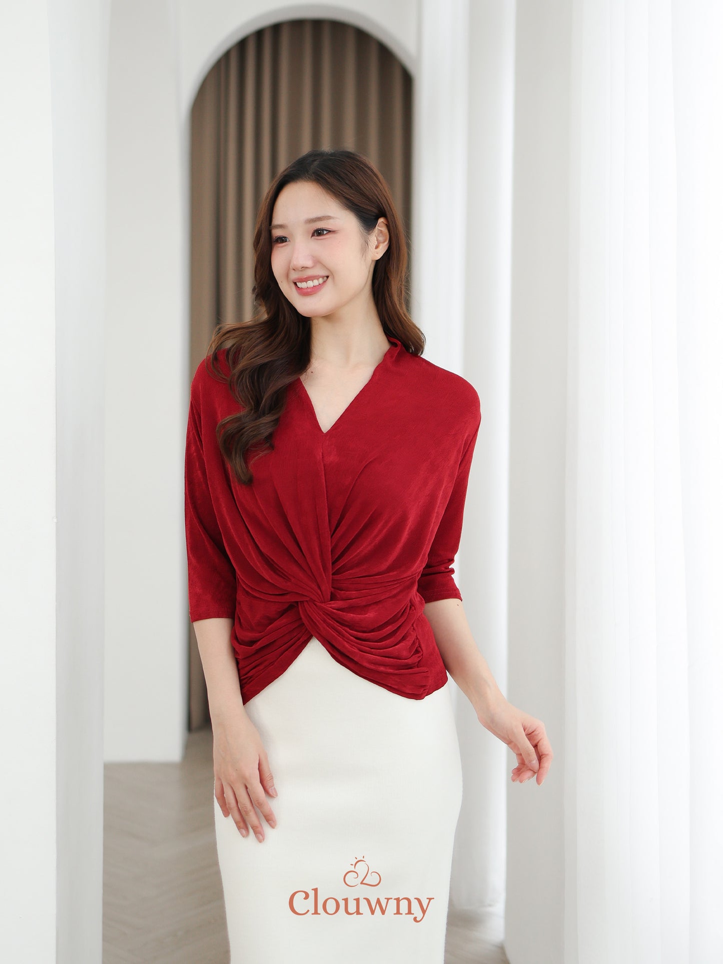 Alfreda Vneck Knit Top - Maroon