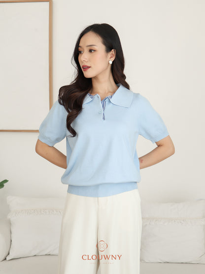 Hervia Double Button Knit Top - Blue