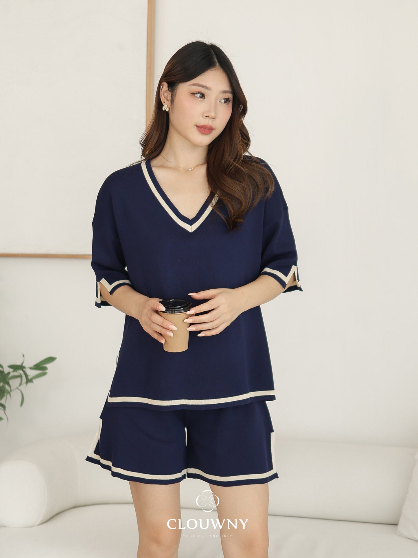 Gale Vneck Knit Set - Navy