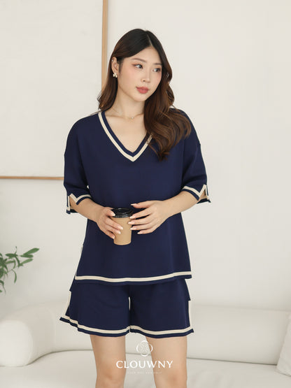 Gale Vneck Knit Set - Navy