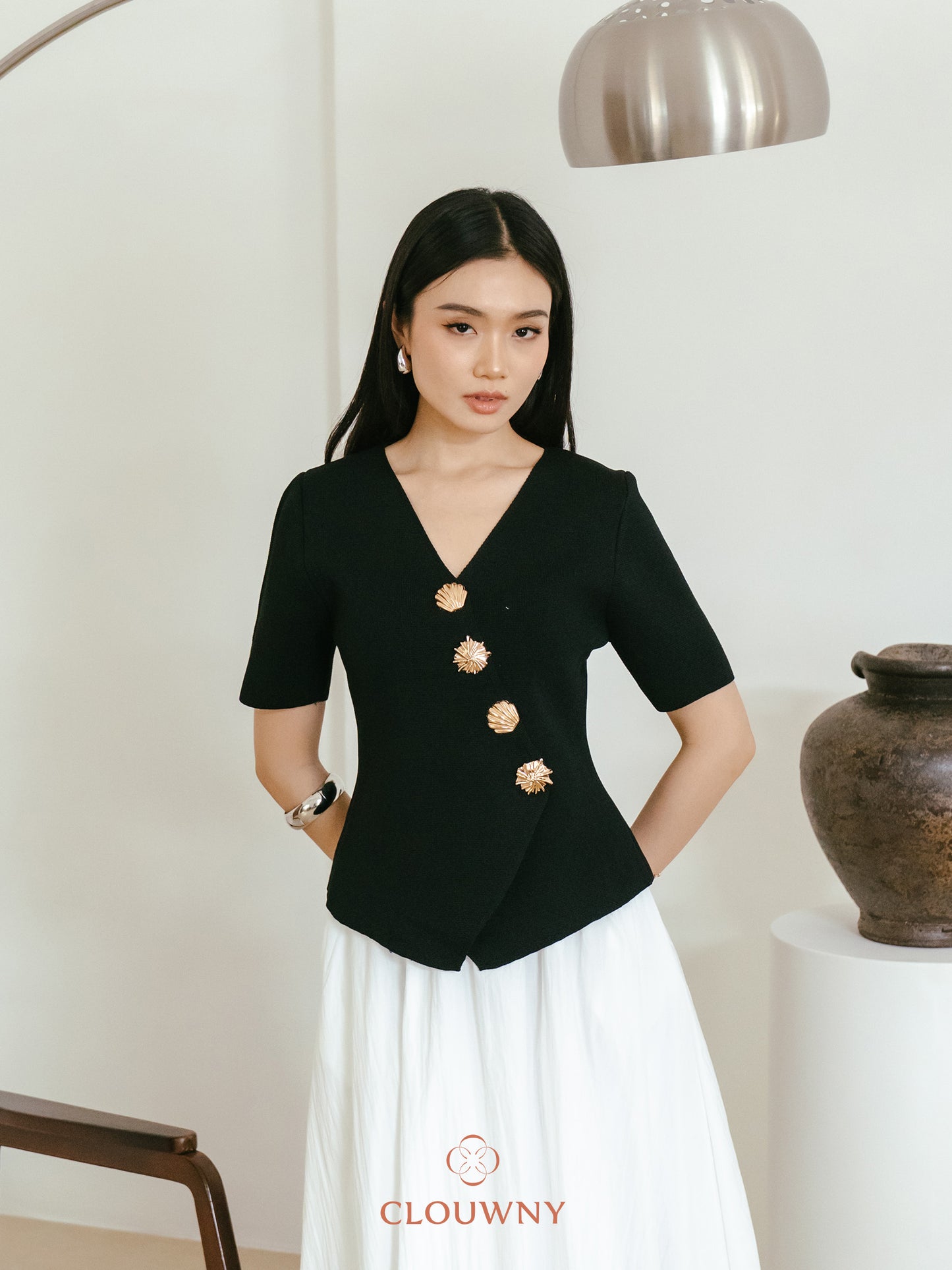 Solea Asymmetric Button Top - Black