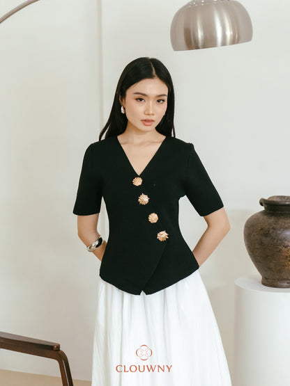 Solea Asymmetric Button Top - Black