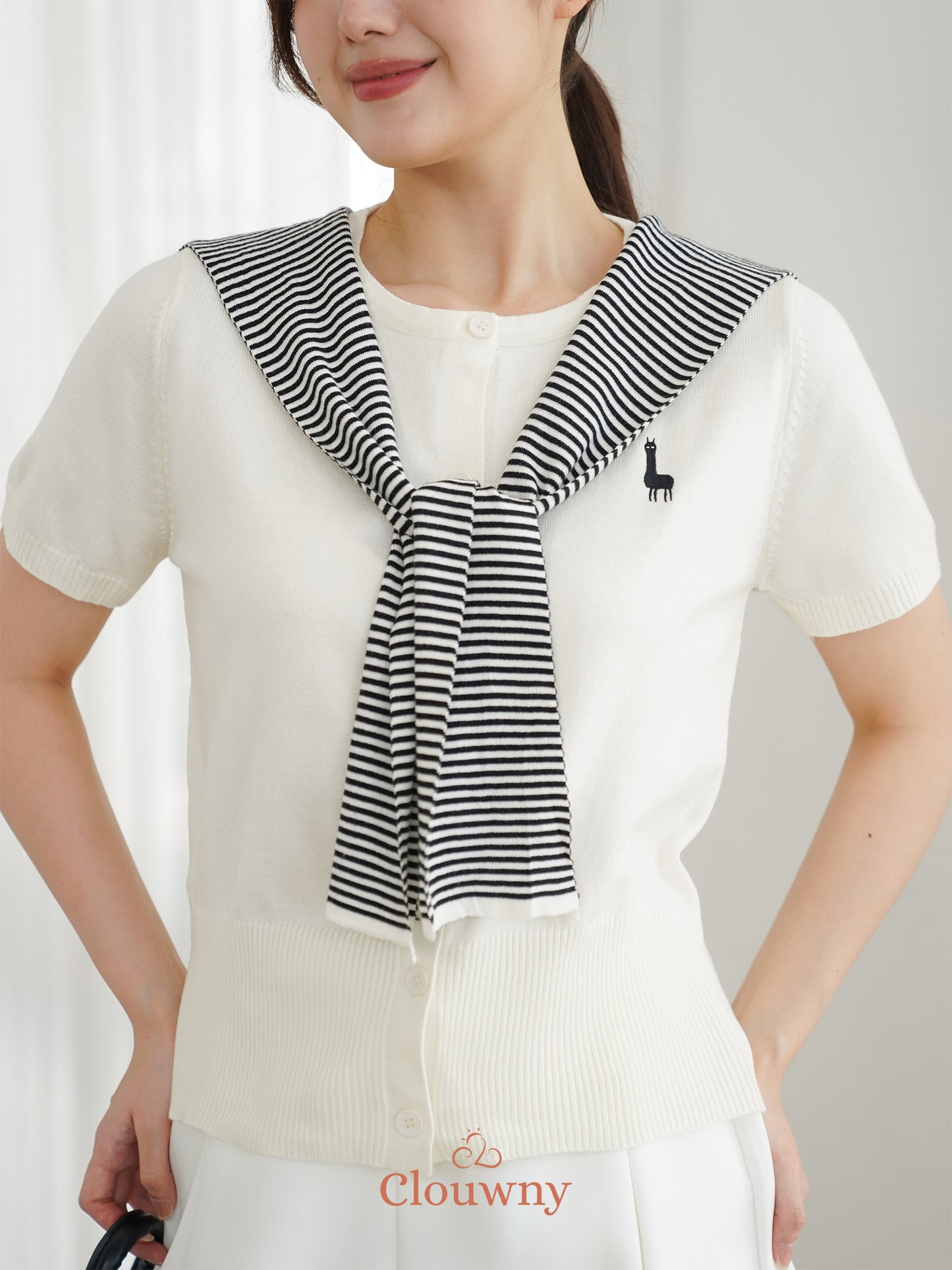 Yama Scarf Knit Top - Broken White
