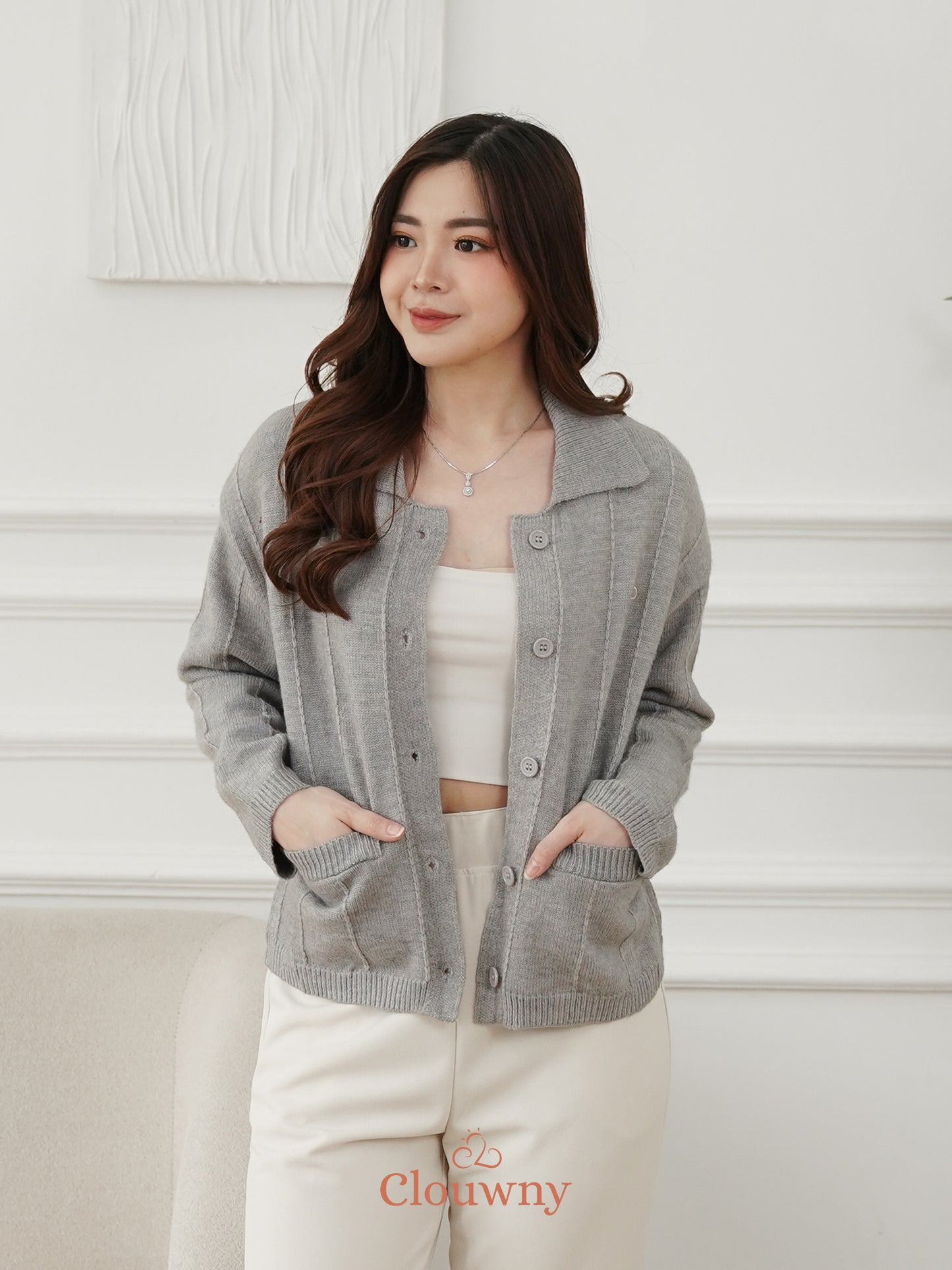 Gratia Pocket Knit Cardigan - Grey