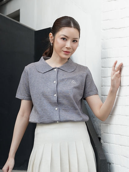 Noza Collar Knit Top - Grey
