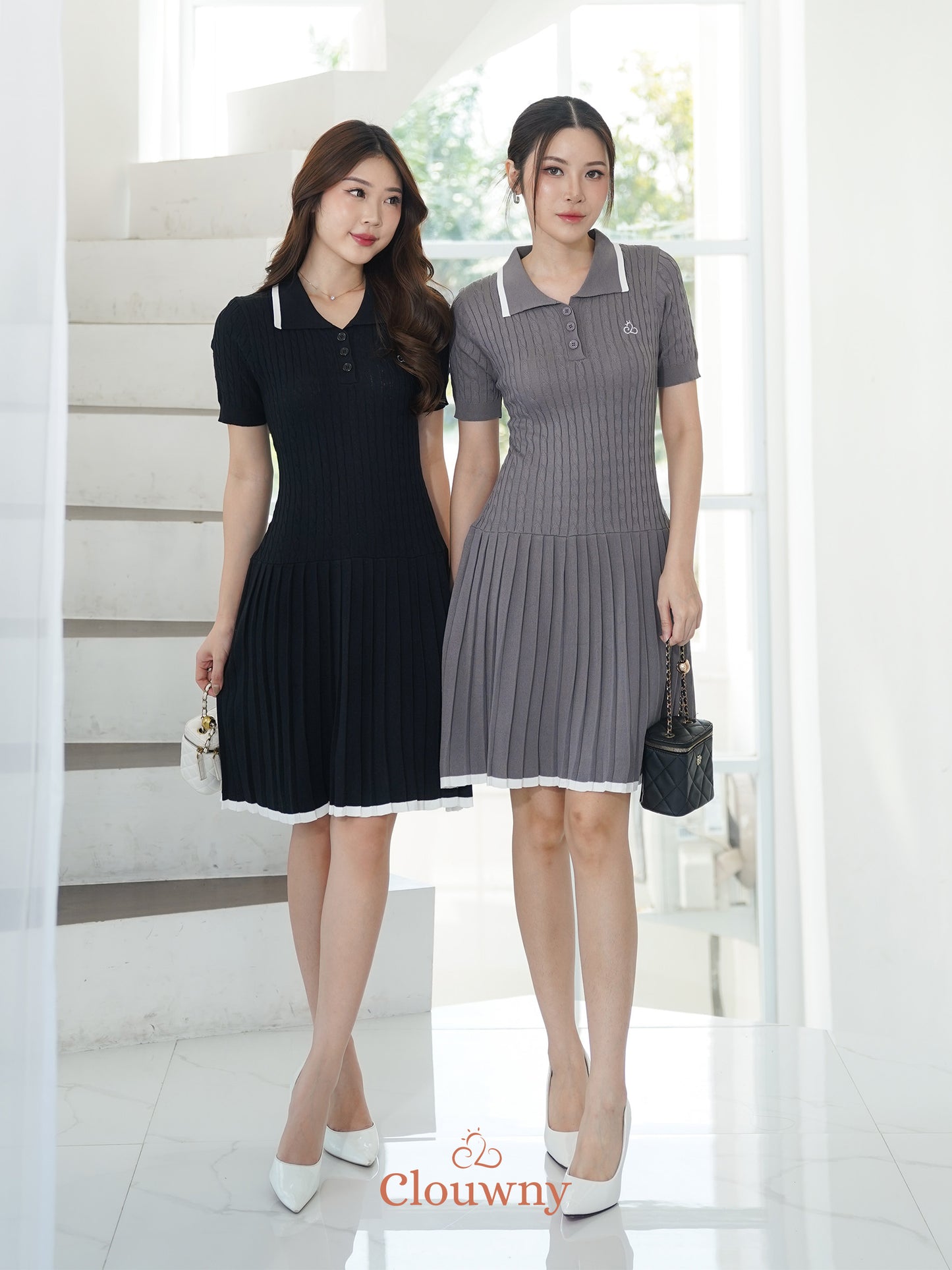 Quirk Polo Knit Dress - Grey