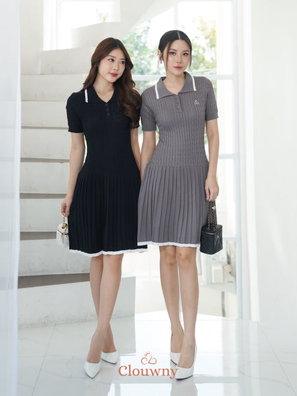 Quirk Polo Knit Dress - Grey