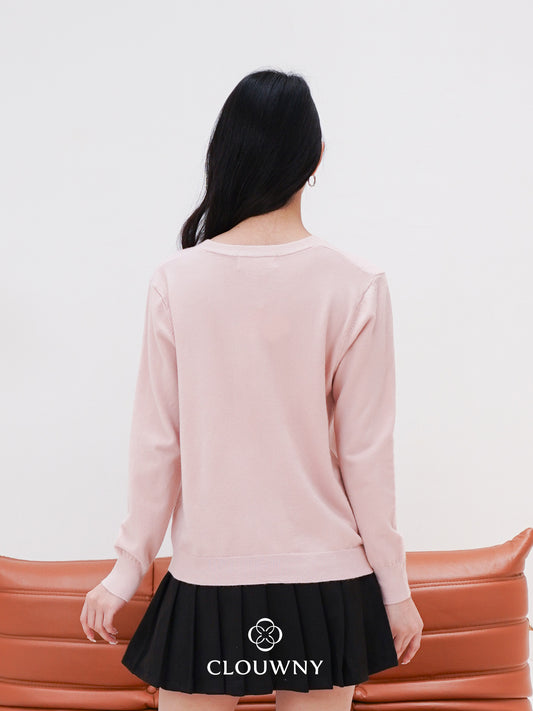Mela Vneck Button Knit Cardigan - Pink