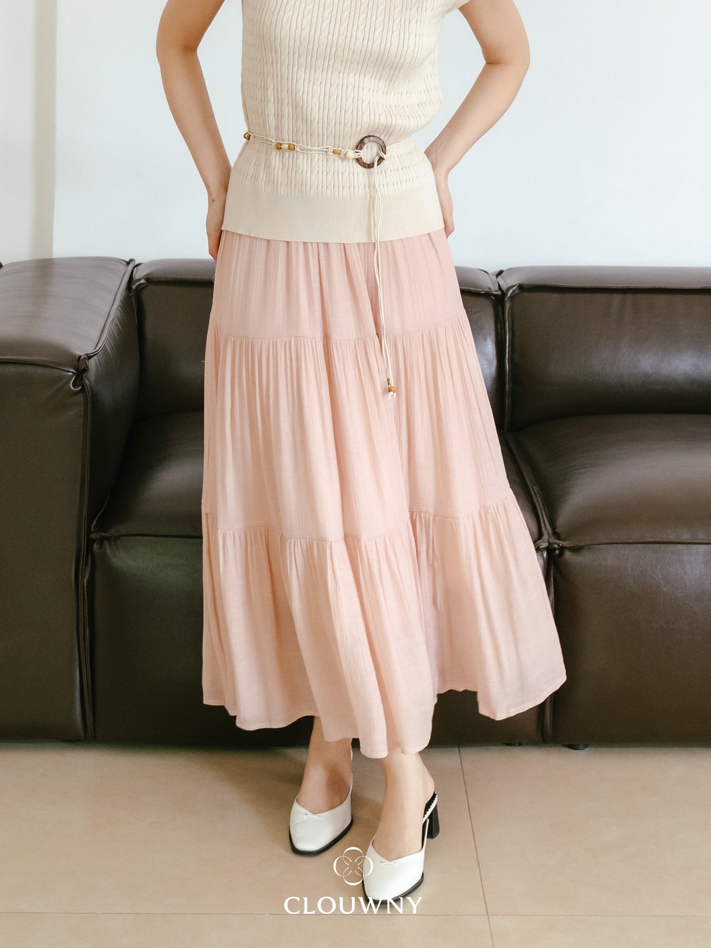 Summer Maxi Linen Skirt - Dusty Pink