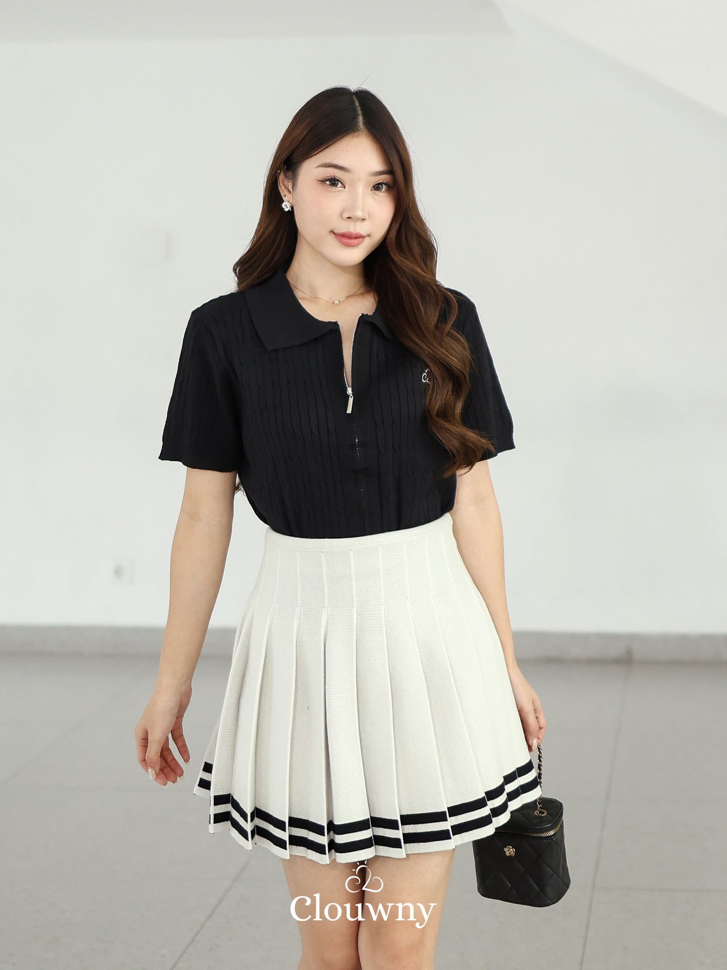 Selma Zipper Knit Top - Black