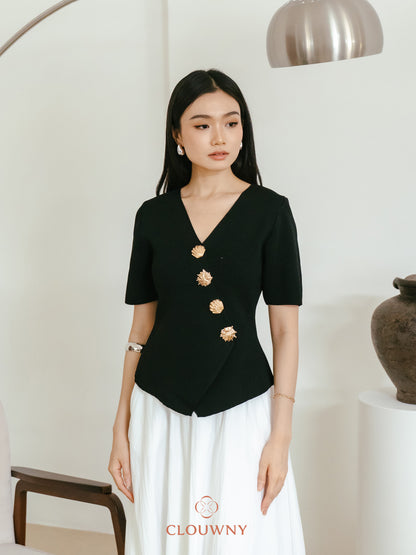 Solea Asymmetric Button Top - Black