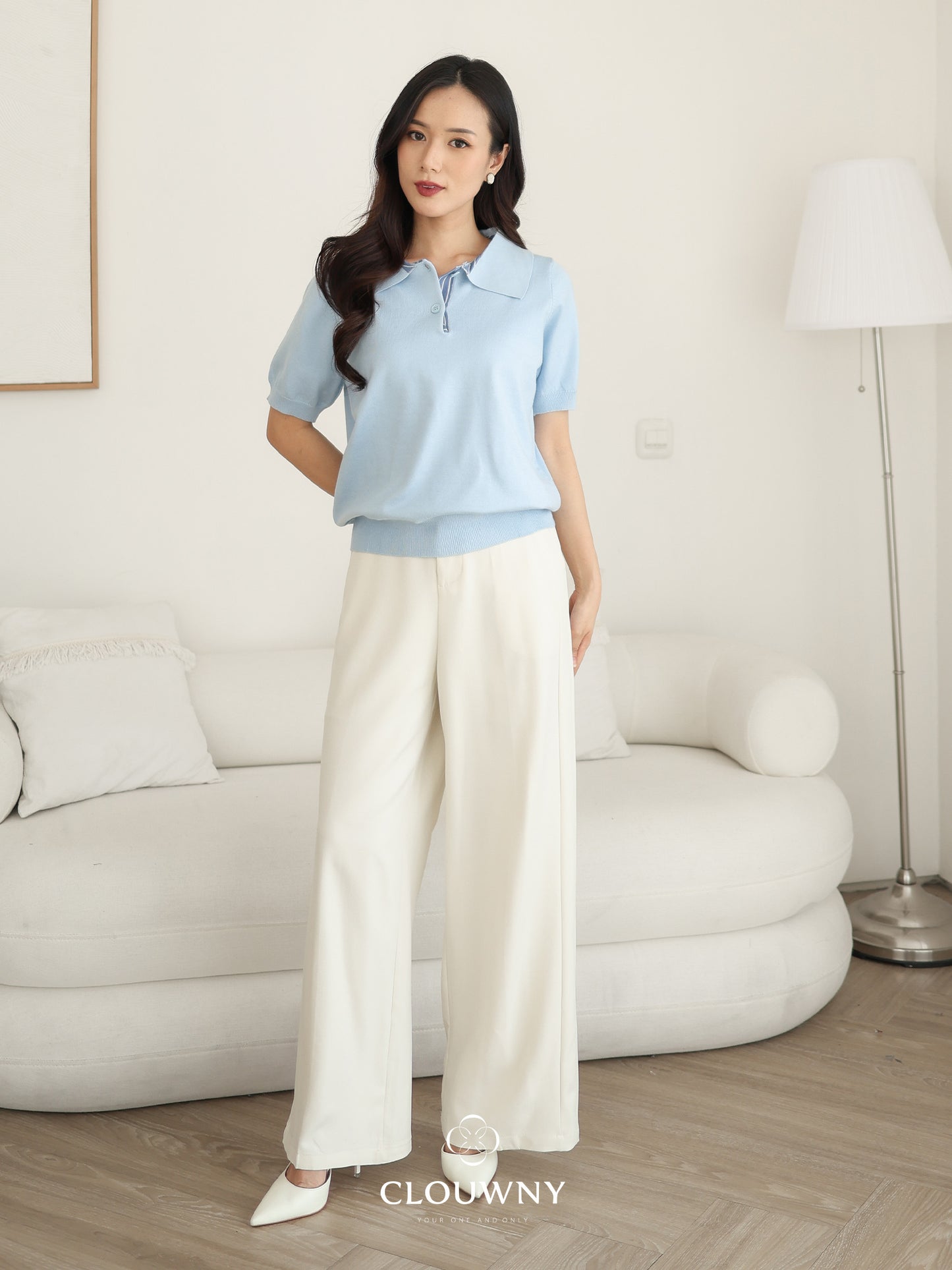 Hervia Double Button Knit Top - Blue