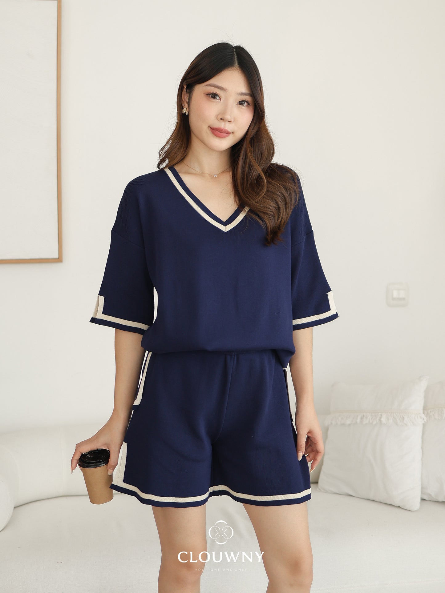 Gale Vneck Knit Set - Navy