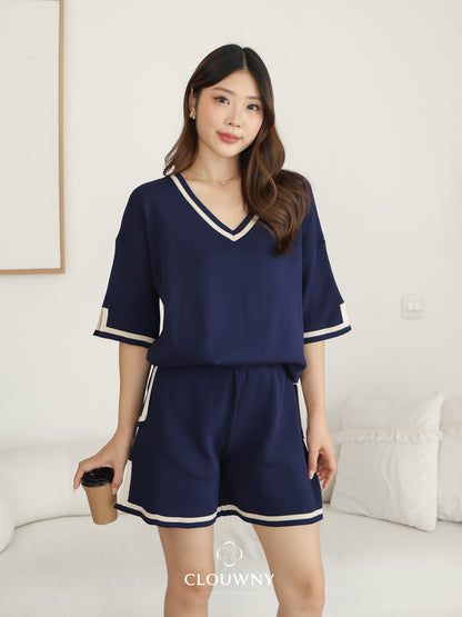 Gale Vneck Knit Set - Navy
