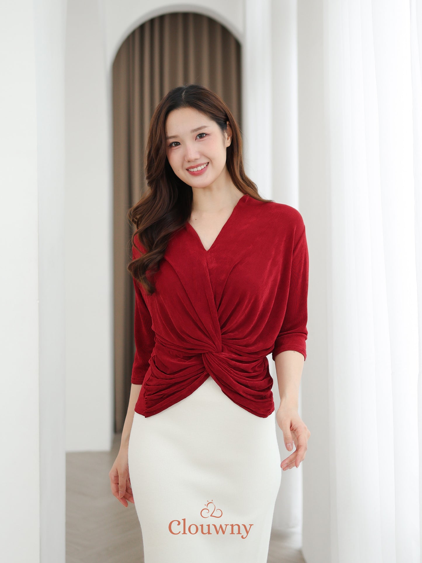 Alfreda Vneck Knit Top - Maroon