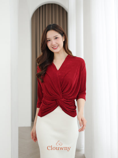 Alfreda Vneck Knit Top - Maroon