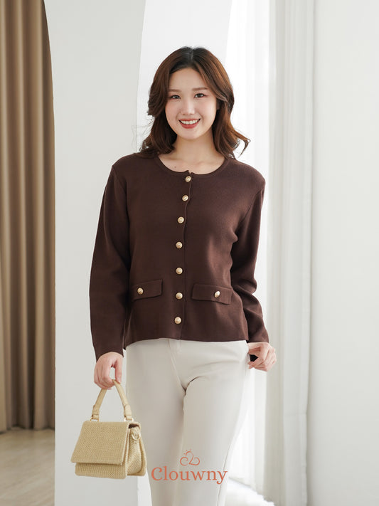 Luxen Button Cardigan - Coffee