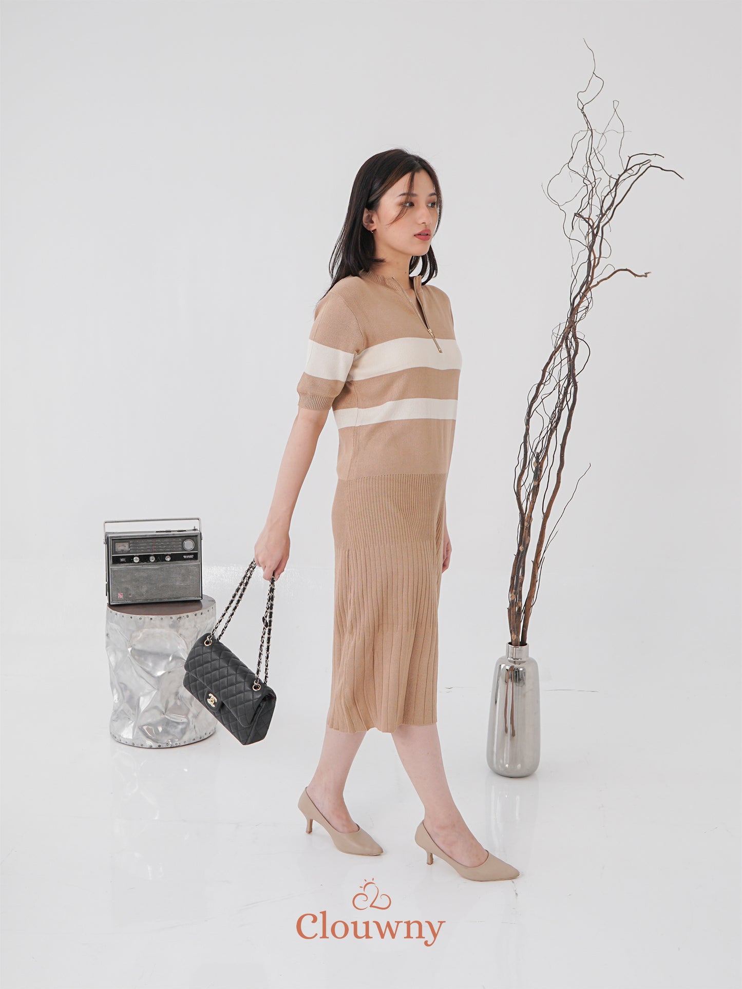 Fafa Knit Zipper Dress - Mocca