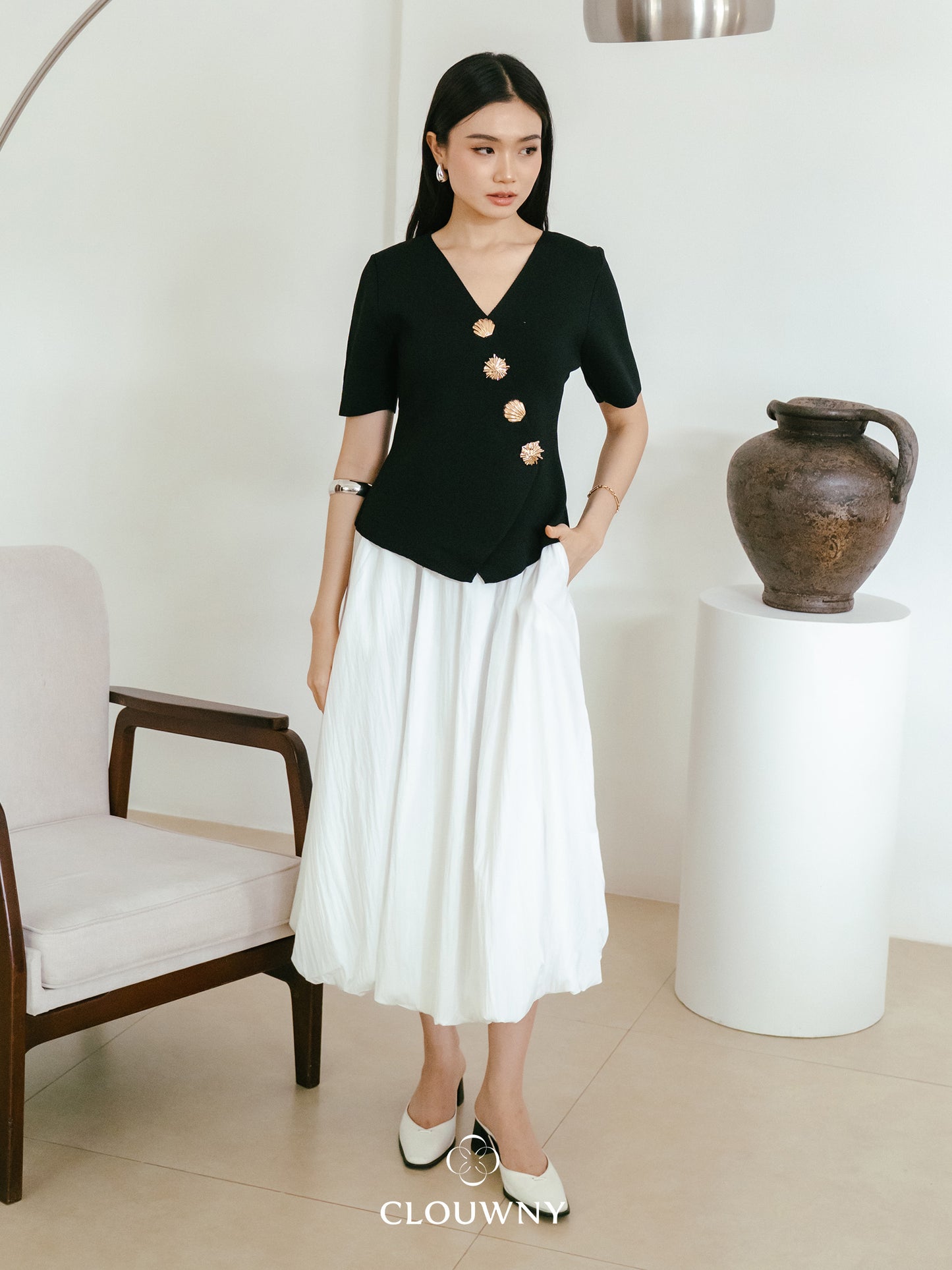 Solea Asymmetric Button Top - Black