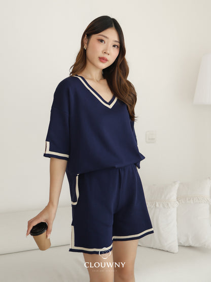 Gale Vneck Knit Set - Navy