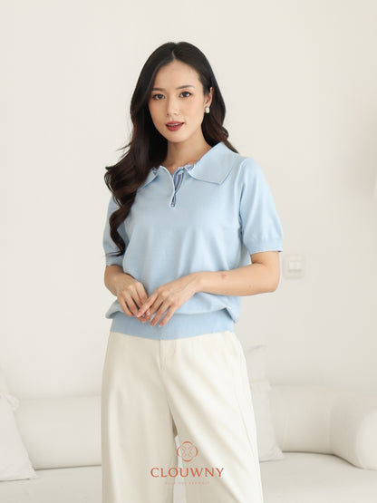 Hervia Double Button Knit Top - Blue