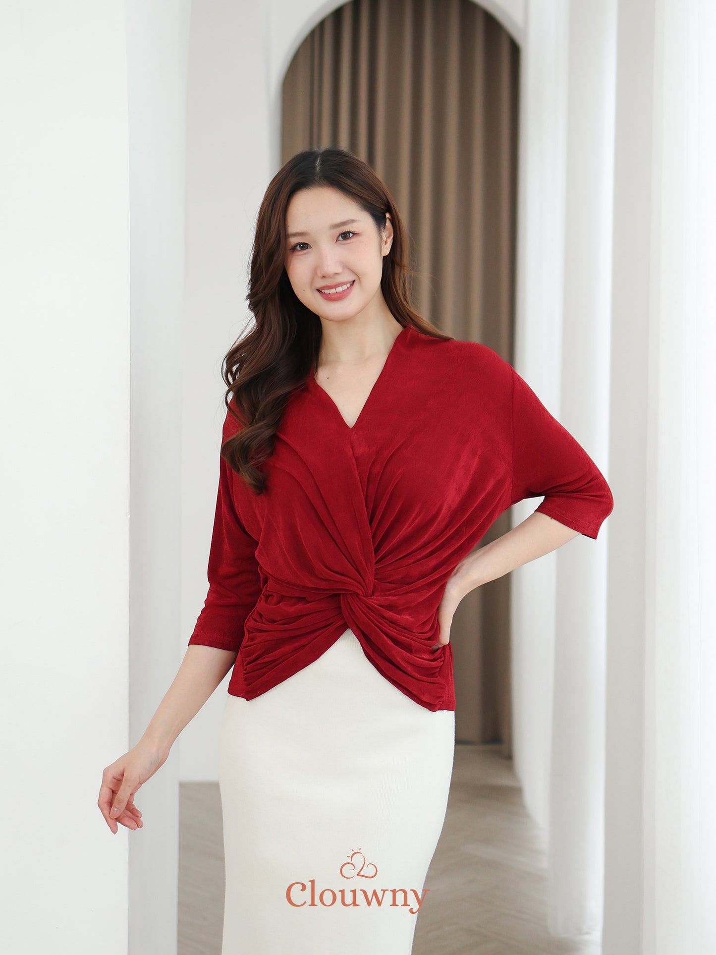 Alfreda Vneck Knit Top - Maroon