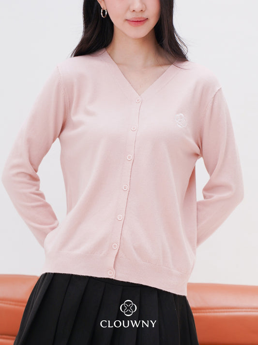 Mela Vneck Button Knit Cardigan - Pink